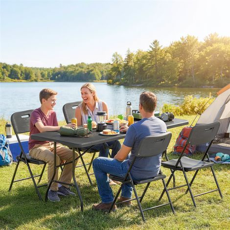 5-teiliges Klapp-Campingset: Klappbarer Campingtisch mit Stühlen, wasserdichter HDPE-Deckel und Metallrahmen