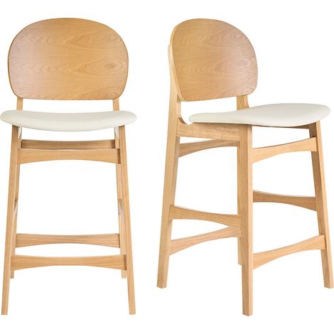 Skandinavische Hocker aus hellem Eschenholz und Weiß (2er-Set) ELTON
