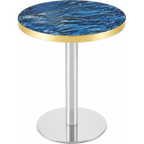 CHICFURN Tavolino rotondo 60 cm in MDF blu effetto marmo, piede in metallo dorato, per salotto (1/5)