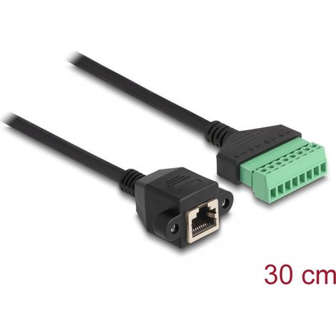 Delock Cable RJ45 Cat.6 hembra a adaptador de bloque de terminales para empotrar 30 cm 2 piezas