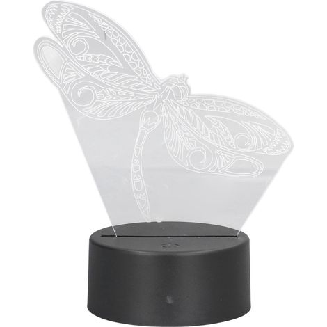 Veilleuse 3D libellue lumineuse tactile multicolore LED chambre enfant lampe de chevet cadeau anniversaire USB ou piles (livré sans piles, sans nom ni date) noir (1/5)