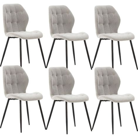 Lot de 6 chaises en tissu polyester maillé gris clair et pieds en métal laqué noir - NALCY (1/5)