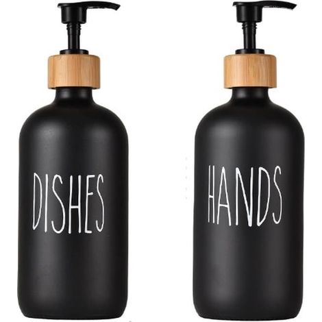 Seifenspender-Set, 2er-Pack, 500 ml, schwarzes Glas, freistehend und nachfüllbar, für Handseife und Spülmittel, Küche, Badezimmer[dt] (1/3)