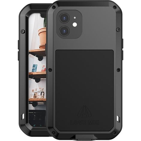 Love Mei iPhone 12 Hülle, mit Glas geschützt, Schwarz (1/5)