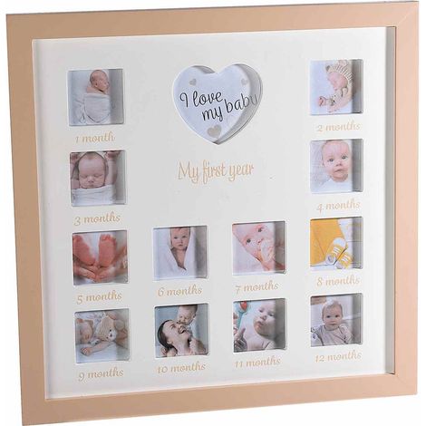 Quadri portafoto bimbi in legno il primo anno, da appendere, set da 2 pezzi, cm 33 x 33 H