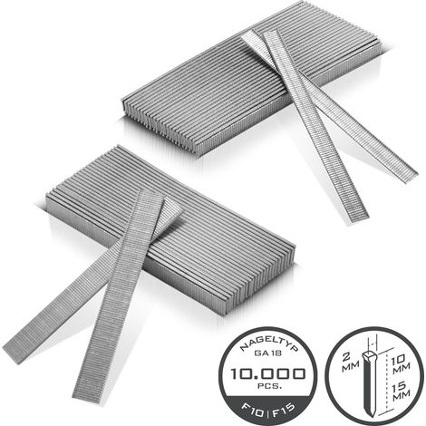Chiodi pneumatici STAHLWERK calibro 10 e 15 mm 18 125 x 105 mm con larghezza della testa di 2 mm in un set di 10.000 chiodi a striscia zincati 2 x 5.000 chiodi per chiodatrici, pistole sparachiodi e c