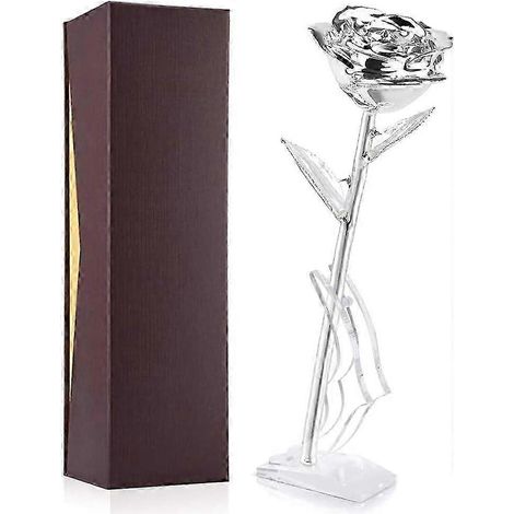 Forever Rose 24K Gold Foil Eternal Rose avec Display Stet in Box Silver Artificial Rose Flowers pour Mom Lover Women (1/5)