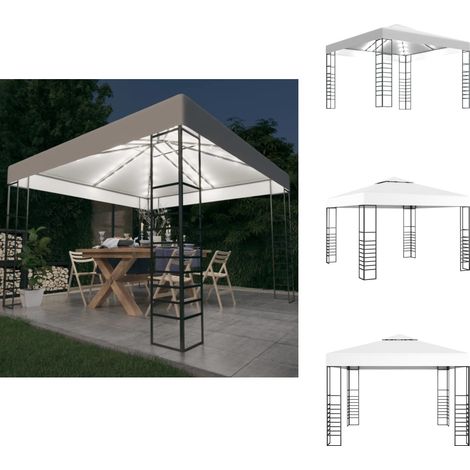 Chapiteau de jardin avec guirlande lumineuse à LED 3x3 m Blanc - Abri De Jardin - Gazebo - Tonnelle - Tente Extérieure - Parasol De Jardin (1/5)