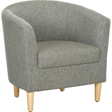 Poltrona Moderna a Pozzetto 74x63x73 cm in Tessuto Effetto Lino Grigio (1/5)