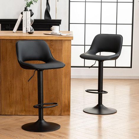 Barhocker 2er Set, höhenverstellbar, drehbar, mit Rückenlehne, schwarz (1/5)