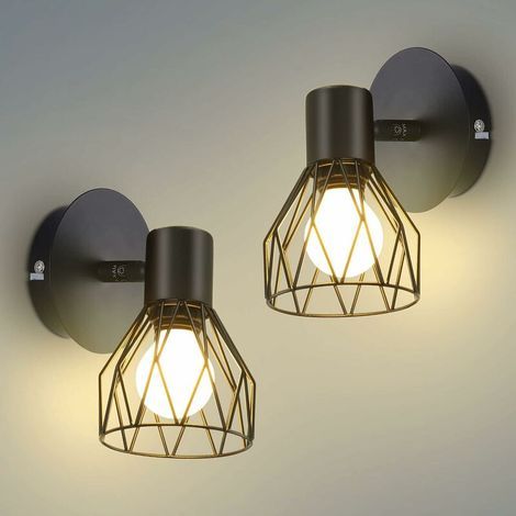 royaluxe - Applique Murale Interieur, Vintage Lampe Murale douille E14, Orientable 350° & 90° Spot Mural, 40W Industrielle Appliques Noir pour Salons, Chambres, Couloir ,Lot de 2 (1/4)