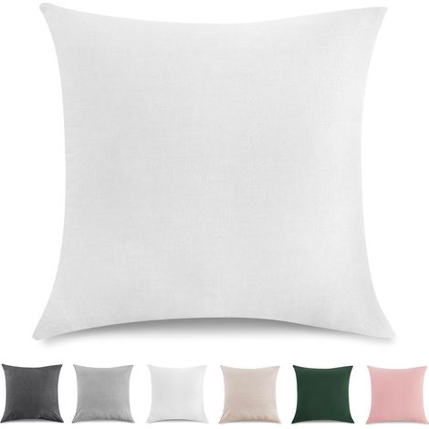 Taie Oreiller 50x50 cm Lot De 2, Housse Coussin 100% Coton Lavé Doux, Aspect Lin Et Respirant, Taie d Oreiller Blanc avec Fermeture éClair (1/5)