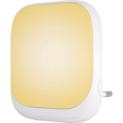 Nachttischlampe mit Dämmerungssensor fürs Schlafzimmer, weiß, quadratisch, Helligkeitsregelung, warmweißes LED-Licht (0,5 W), PATI Eko-Light