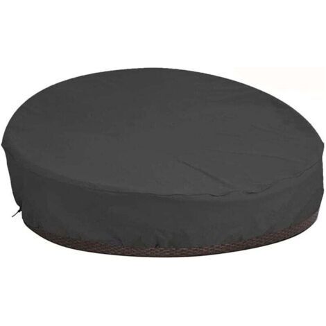 Round Sofa Bed Protective Cover with Shoulder Strap & Handle, Waterproof Garden Bed Cover, Round Sun Lounger Cover in 210D Fabric, Windproof - Black (D228×H83cm) (1/4)