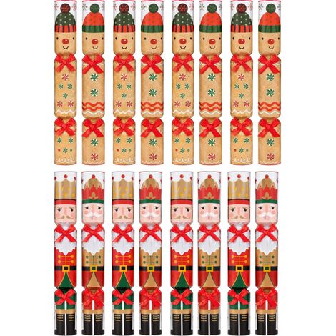 Pack of 16 Mini Saucer Christmas Crackers Gingerbread Red Nutcracker 4.5" (1/4)