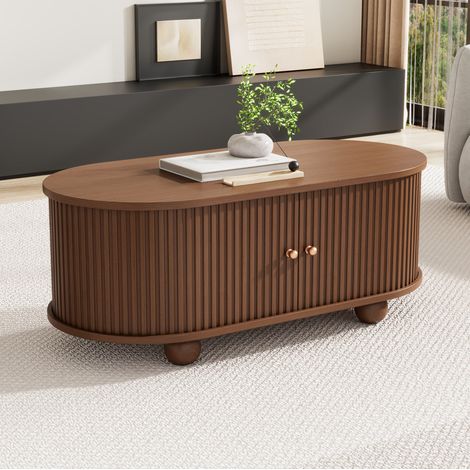 Tavolino 100x50x40 cm in MDF colore noce con vano contenitore per soggiorno moderno FloraGrace (1/5)