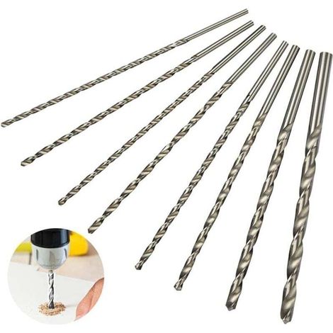 Extra langes 200-mm-8-teiliges Bohrer-Set, HSS-Bohrer, gerader Schaft mit Durchmessern von 4 mm, 4,2 mm, 4,5 mm, 5 mm, 5,2 mm, 6 mm, 8 mm und 10 mm, Holzbohrer