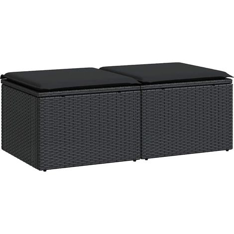 Set Divani da Giardino con Cuscini 2 pz  Salotto da Giardino Nero Polyrattan Acacia (1/5)