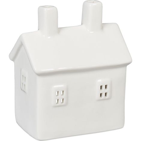 Photophore en Forme de Maison, pour 1 Bougie Chauffe-Plat, H x L x P : 12 x 10 x 6,5 cm, Blanc (1/5)
