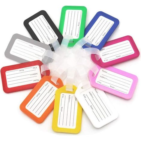 Lot de 10 Étiquette de Bagage Valise Accessoires Voyage Identifier Étiquettes, Étiquettes de Bagage en Plastique Colorées pour Bagages, étiquettes de Voyage
