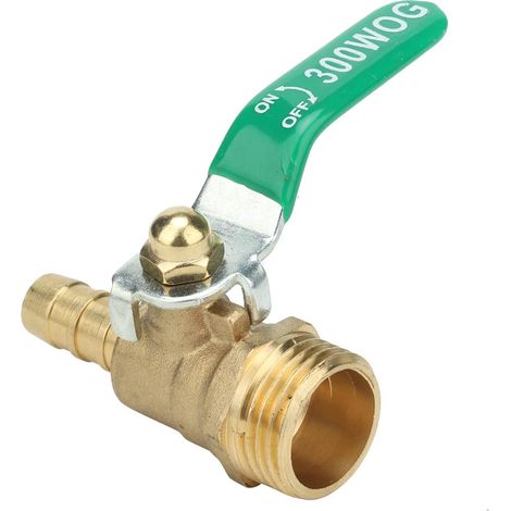 Robinet à boisseau sphérique en laiton, filetage mâle G1/2", poignée levier verte, épais, diamètre 8mm, usage plomberie, vanne quart tour robuste. (1/5)