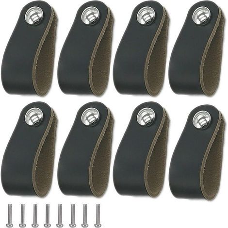 Poignées en cuir, poignées de meuble en cuir noir, poignées en cuir avec vis, poignées de porte en cuir PU souple, faciles à installer, compatibles avec tous types de portes (1/5)
