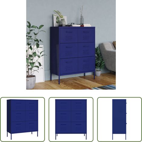 vidaXL Schubladen - Schubladenschrank Marineblau 80x35x101,5 cm Stahl (1/5)