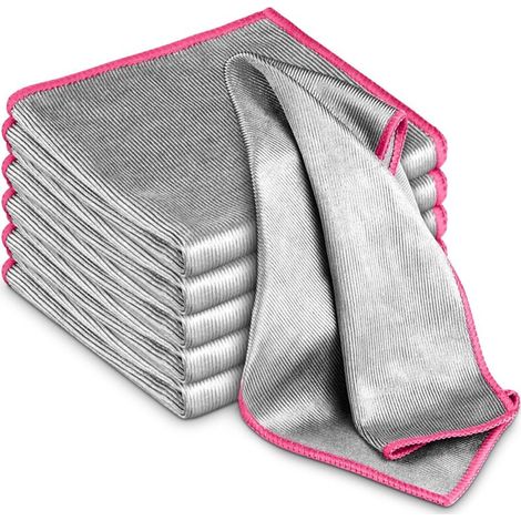 Chiffon de polissage pour verre, chiffon de nettoyage magique sans traces, chiffon en microfibre non pelucheux, lot de 6, rose