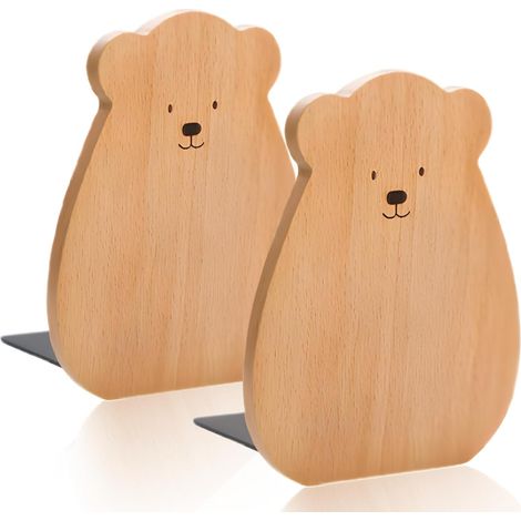 1 paire de serre-livres en bois - Motif petit ours - 15 x 12 x 10,5 cm - Pour l'école, la maison, le bureau (1/5)