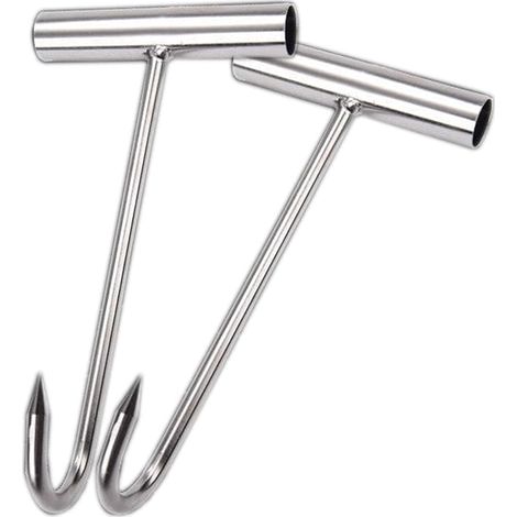 Lot de 2 crochets à viande pour boucherie – Poignée en T en acier inoxydable pour boucherie, restaurant, cuisine, bacon, saucisses, barbecue, outil de grillade (1/5)