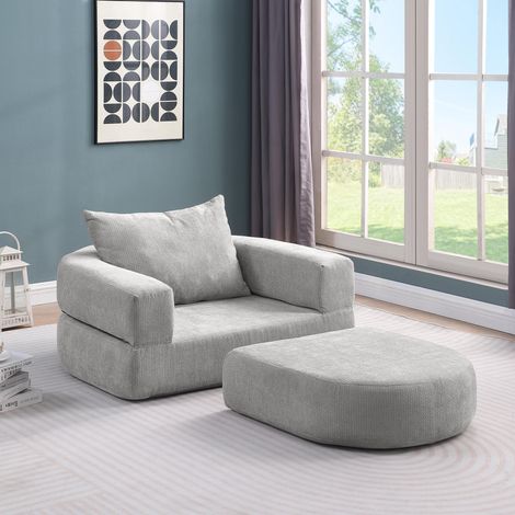 FloraGrace Canapé modulable réversible,chenille gris clair, pour salon et chambre (1/5)