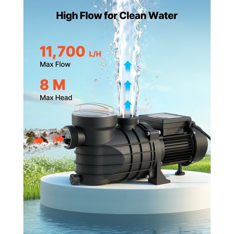Pompe Piscine Hors Sol 250 W Pompe Filtration Piscine 11700 L/h pour Piscines Hors Sol, Spa, Vitesse Unique, avec Panier Filtre, Co… (1/5)
