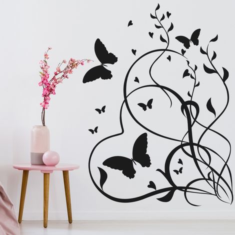 Sticker Mural - Fleurs Papillons - 17x23 cm - Noir (1/3)