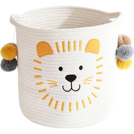 Cesta de almacenamiento de cuerda de algodón con asas para bebés, niños, juguetes, cesta de regalo para guardería, organizador de baño (leones) (1/5)