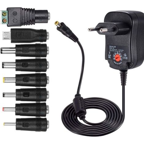 Adaptateur d'alimentation universel 12W AC DC 3V à 12V – 8 connecteurs sélectionnables – Câble 115cm – Courant 1000mA max (1/5)