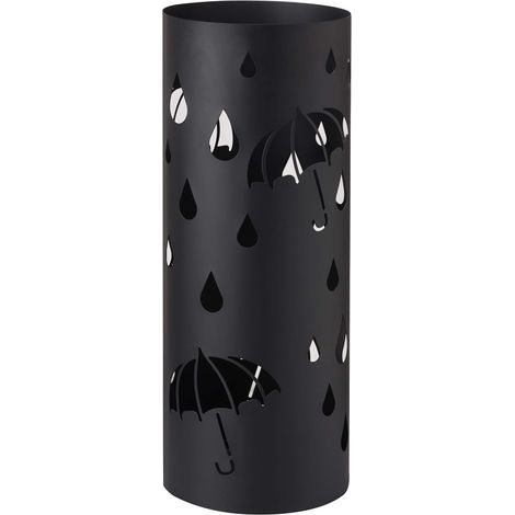 Baroni Home Moderner zylindrischer Schirmständer aus Metall mit abnehmbarer Abtropfschale und inneren Haken, Schwarz, 18,5 x 18,5 x 49 cm (1/5)