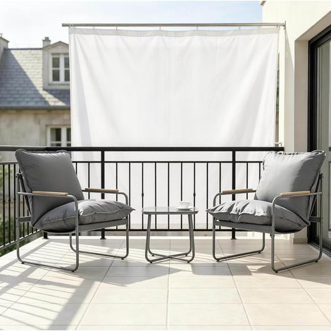 Gartenmöbel-Set aus Metall und Glas, 2-Sitzer, Grau, mit abnehmbaren Kissen und quadratischem Tisch (1/4)