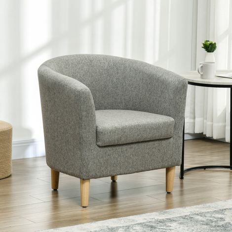 Fauteuil moderne en tissu avec pieds en bois, fauteuil pour chambre et salon rembourré, 74x63x73cm, Gris (1/5)