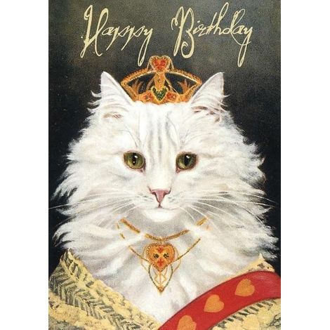 Biglietto di auguri B6 glitterato con busta: Gatto di compleanno con corona