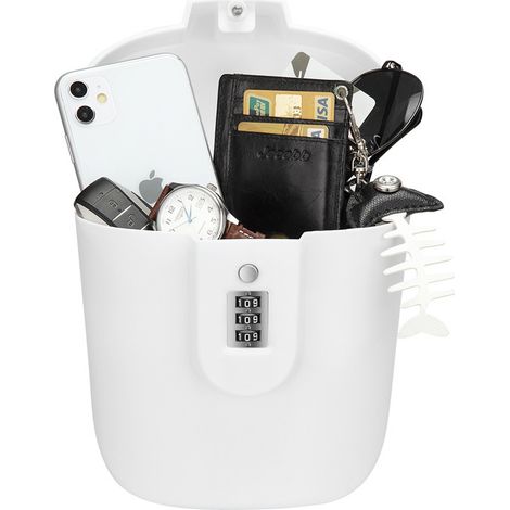 Coffre-fort portable pour intérieur/extérieur avec accès par clé et combinaison, blanc (1/5)