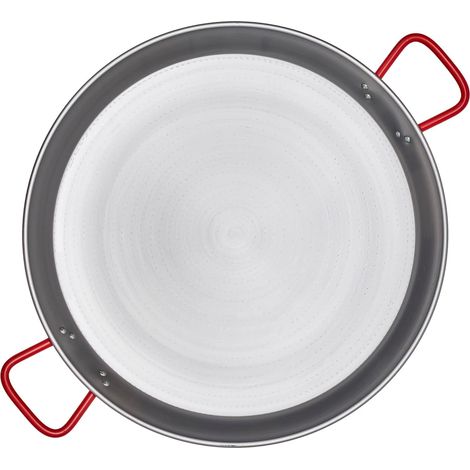 Padella per Paella Valenciana, Tegame in Ferro Spazzolato, Manici Rossi, per Cottura Tradizionale, Per Spaghetti All' Assassina 34cm