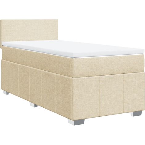 Lit simple Lit adulte Sommier à lattes de lit avec matelas Crème 100x200 cm Tissu