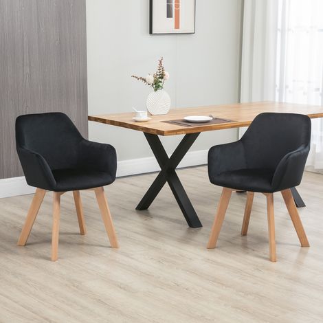 Sedie da pranzo, set da 2, design moderno, effetto velluto, legno di caucciù, 54x57x80 cm, nero