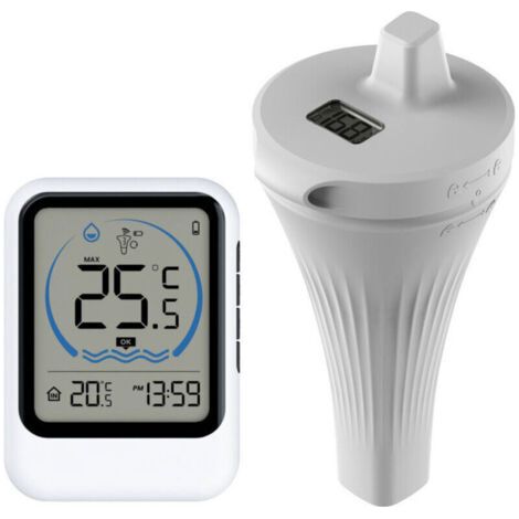 MK8007A Thermomètre de piscine flottant sans fil, facile à lire, thermomètre de température d'eau avec réveil, niveau de confort de l'eau, pour piscine bain à remous baignoire (1/4)