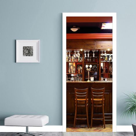 Sticker mural 3D « Porte de cave à vin » pour cuisine, salle de bain et chambre - Papier peint PVC imperméable pour comptoir de bar - 77 x 200 cm (1/5)