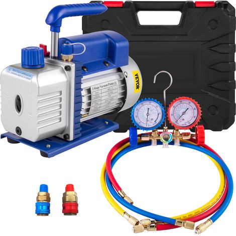 VEVOR Pompe a Vide Climatisation 4 CFM, Kit de Pompe a Vide Automatique 1/3 HP, Radiateur Intelligent, Atelier, Entretien Automobile, Voitures