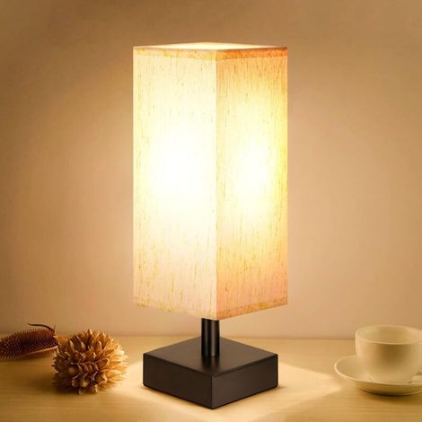 royaluxe -Petite lampe de table pour chambre à coucher – Lampes de chevet pour table de chevet, lampe de nuit minimaliste avec abat-jour carré en tissu, lampe de lecture de bureau pour chambre d'enfan (1/5)