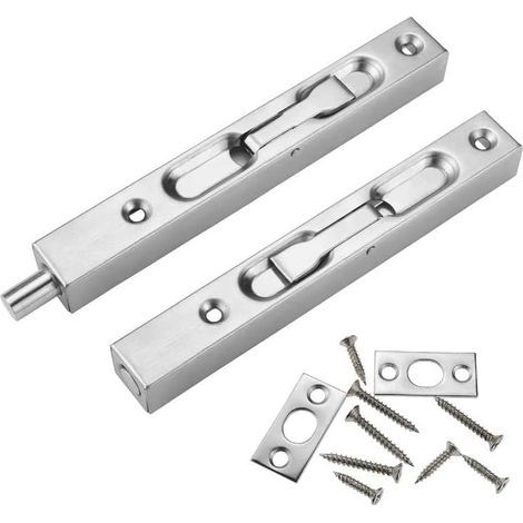 Loquet de porte dissimulé en 2 pièces, loquets pour portes coulissantes de 15 cm, acier inoxydable 304, verrou encastré pour tous types de portes en bois (1/4)