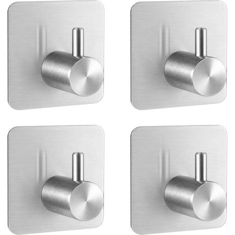 Lot de 4 crochets adhésifs, crochets muraux de salle de bain en acier inoxydable, avec ruban adhésif, crochets de salle de bain auto-adhésifs (1/3)
