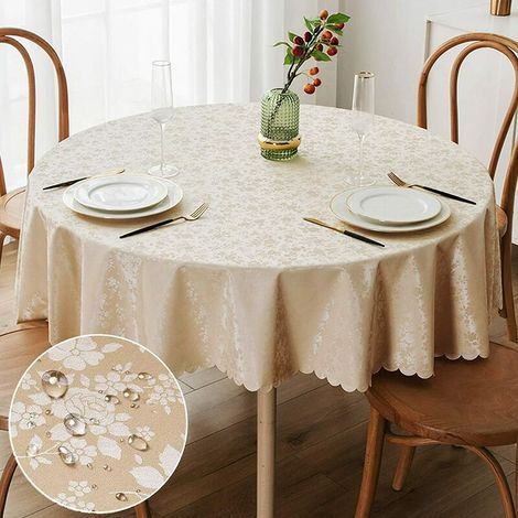 Nappe en vinyle imperméable, nappe ronde robuste, couverture de table lavable pour cuisine et salle à manger (beige, 60 "ronde) (1/5)